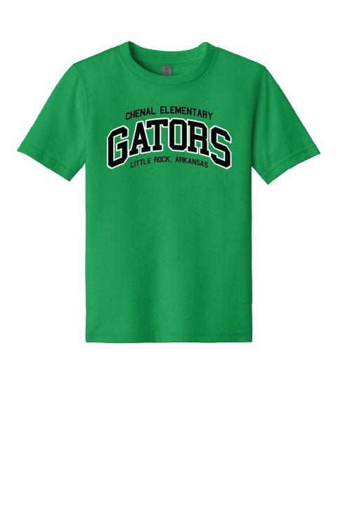 Green t-shirt with 'Gators' text on a white background