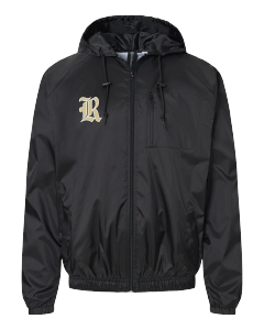 Black jacket with a gold logo on a white background