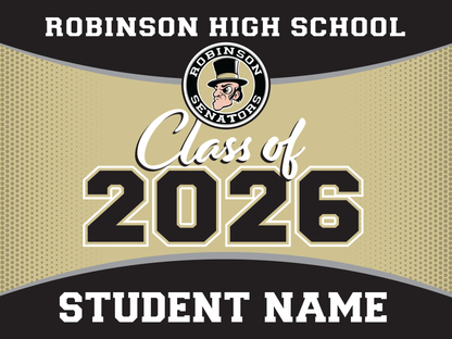 Promotional design for Robinson High School Class of 2026 with school logo and placeholder text.