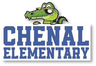 Logo of Chenal Elementary with a cartoon alligator wearing sunglasses on a white background